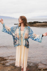 Kimono |Peace Out Cropped |Kimono Pixie Duster with Doves and Sunrise