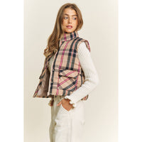 Vest | CROP| PLAID |HIGH NECK |PUFFER VEST