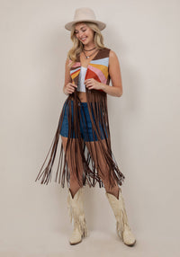 Vest| CHOCOLATE| MULTI COLOR |PATCH LONG FRINGE