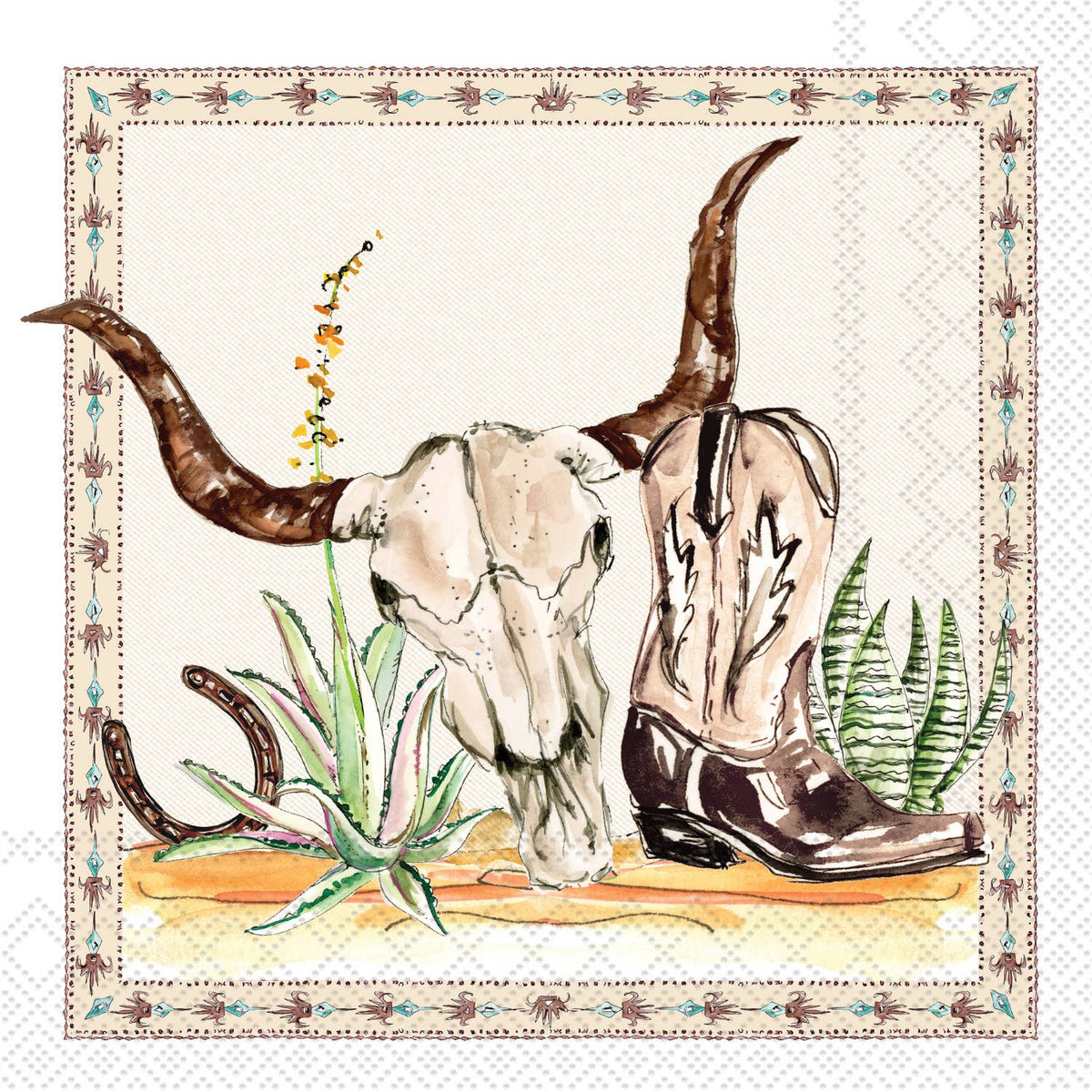 Paper Cocktail Napkins 20 Ct Western Boots & Skulls