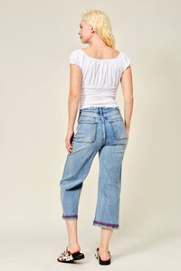 Jeans| Horse| embroidered Cropped Denim