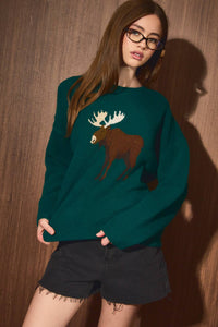 Sweater |Moose |Crew Neck |Oversized Knit Sweater