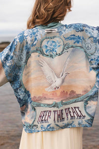 Kimono |Peace Out Cropped |Kimono Pixie Duster with Doves and Sunrise
