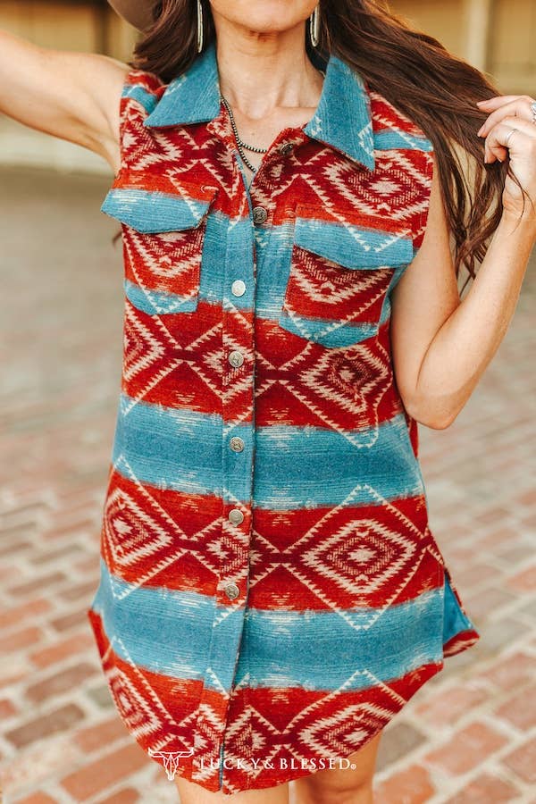 Ladies | Deep Aztec | Wool | Button Down | Dress
